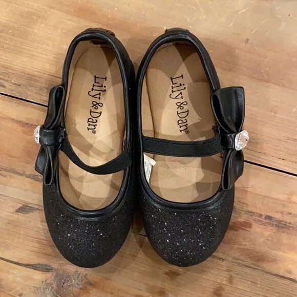 Lily & Dan Toddler Dress Shoe Black Glitter Rhinestone and bow Size 5/6 - Picture 5 of 16